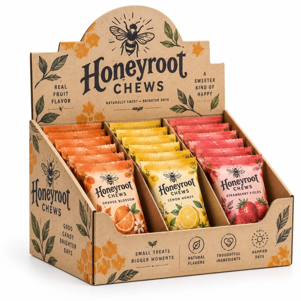 custom candy display box kraft honeyroot chews