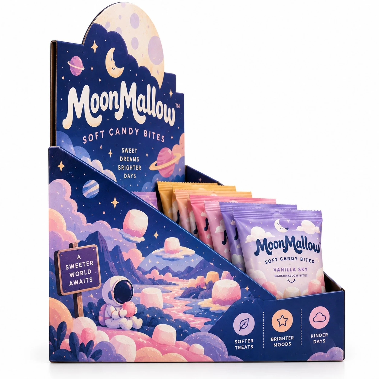 custom candy display box moonmallow side view