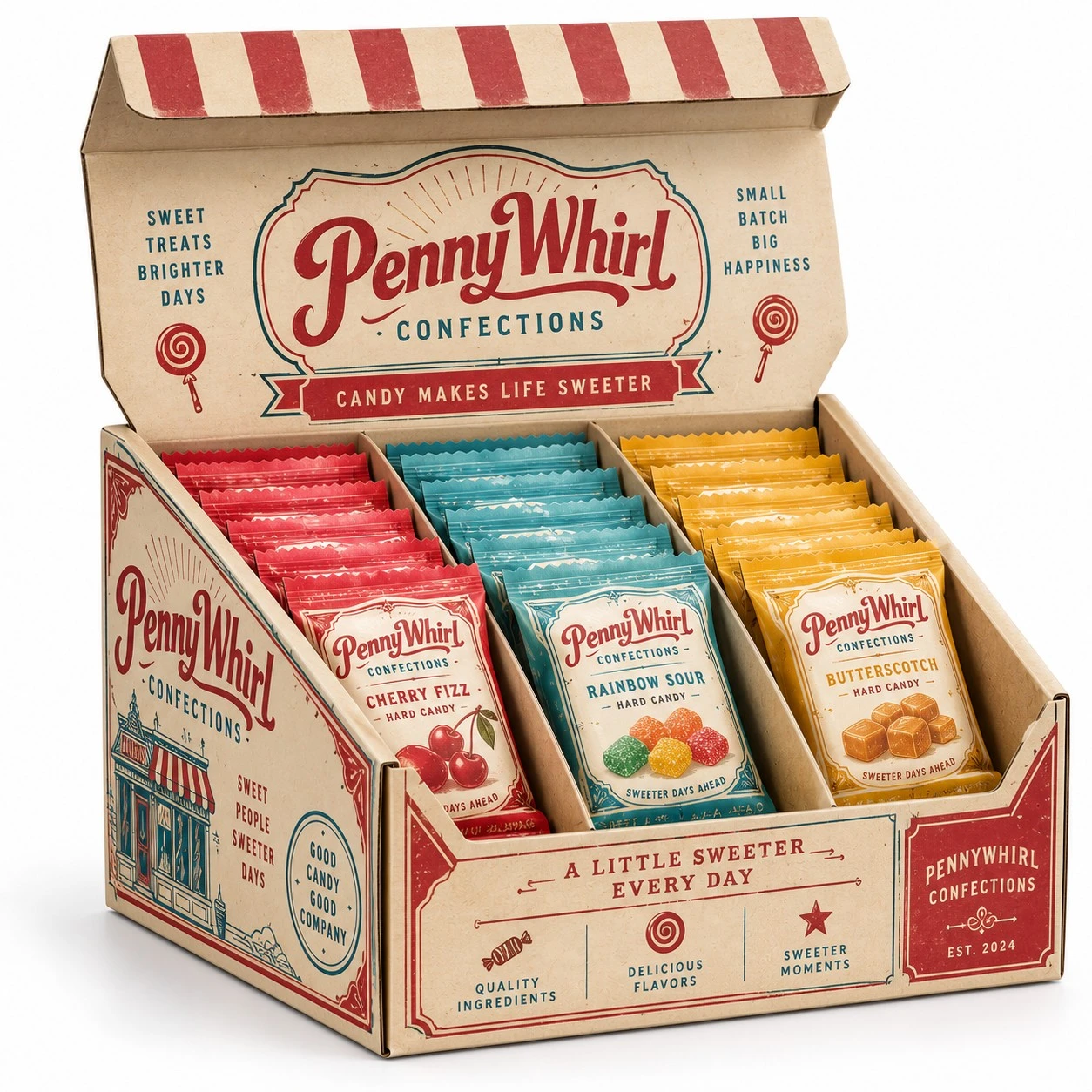 custom candy display box vintage pennywhirl