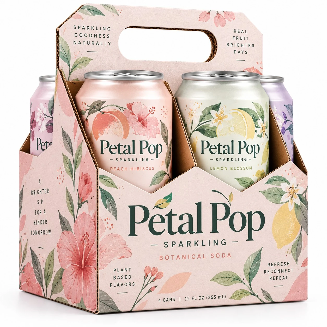 custom cardboard can carrier petal pop botanical four pack.webp