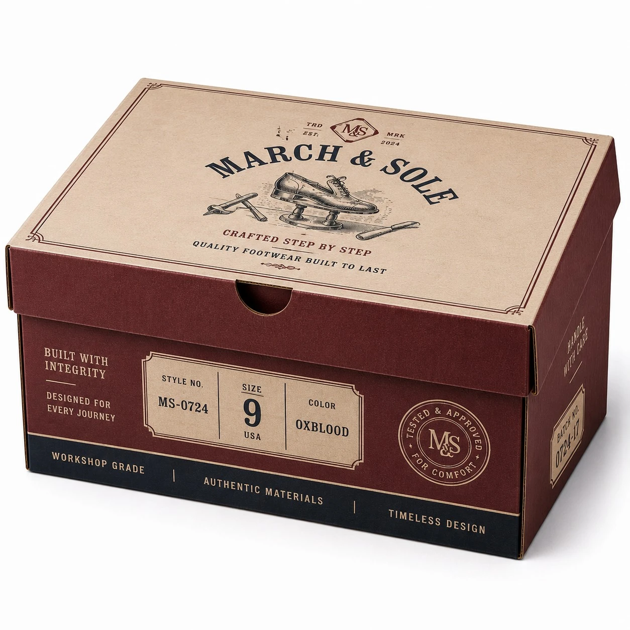 custom cardboard shoe box march sole vintage design