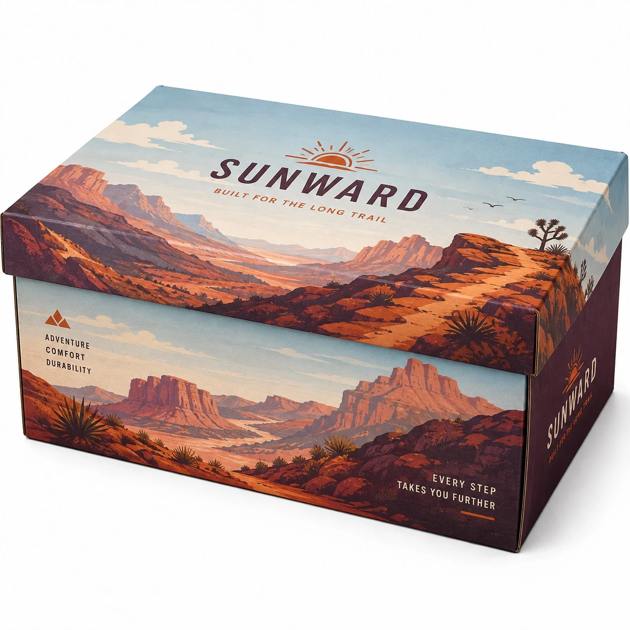 custom cardboard shoe box sunward desert artwork