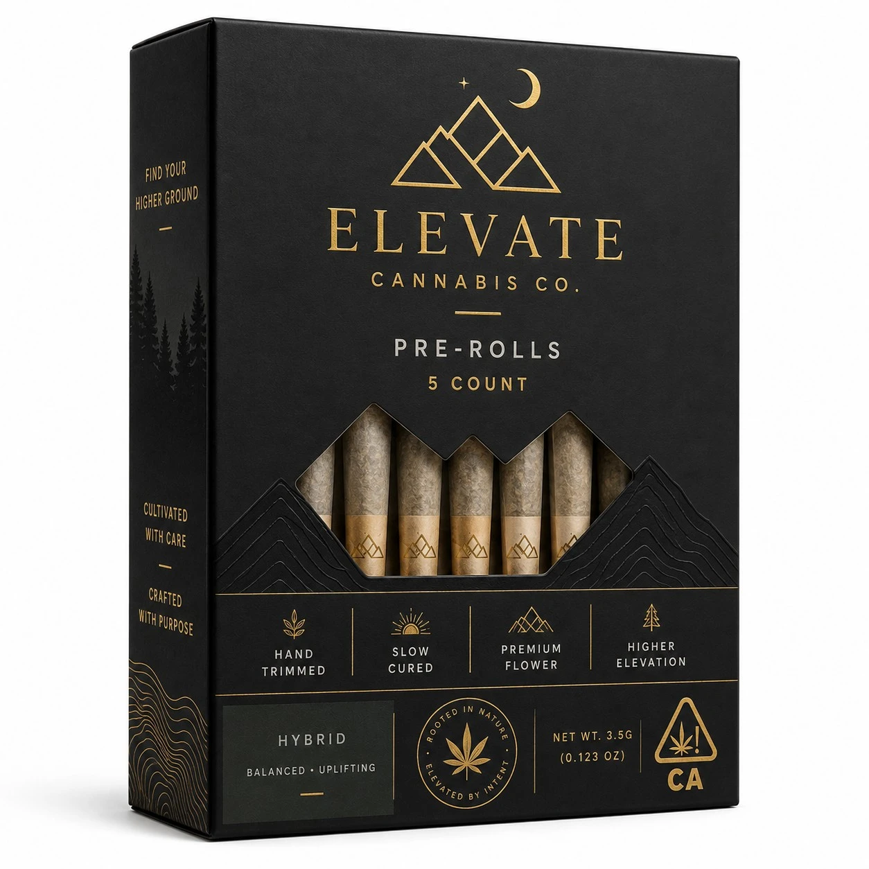 custom cbd pre roll packaging elevate black gold window