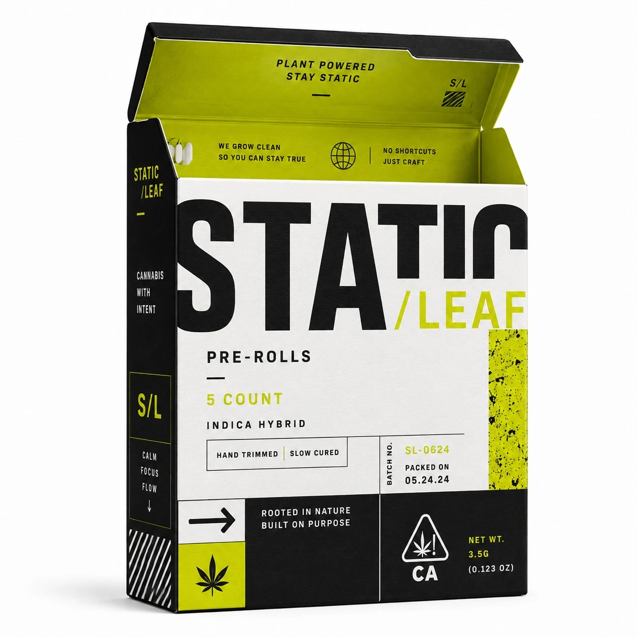 custom cbd pre roll packaging static leaf open flap
