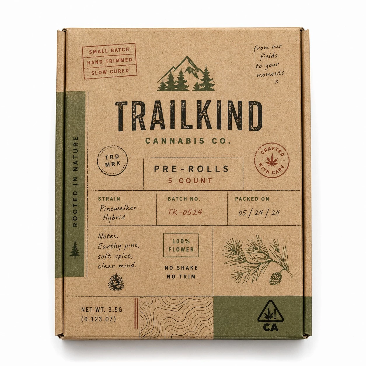 custom cbd pre roll packaging trailkind kraft top down