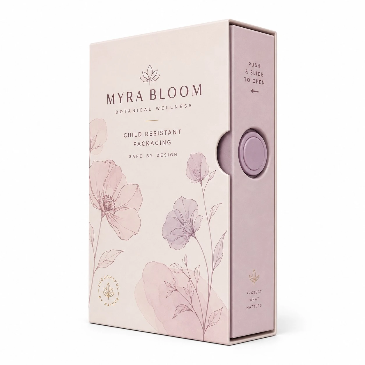 custom child resistant boxes blush floral slide box