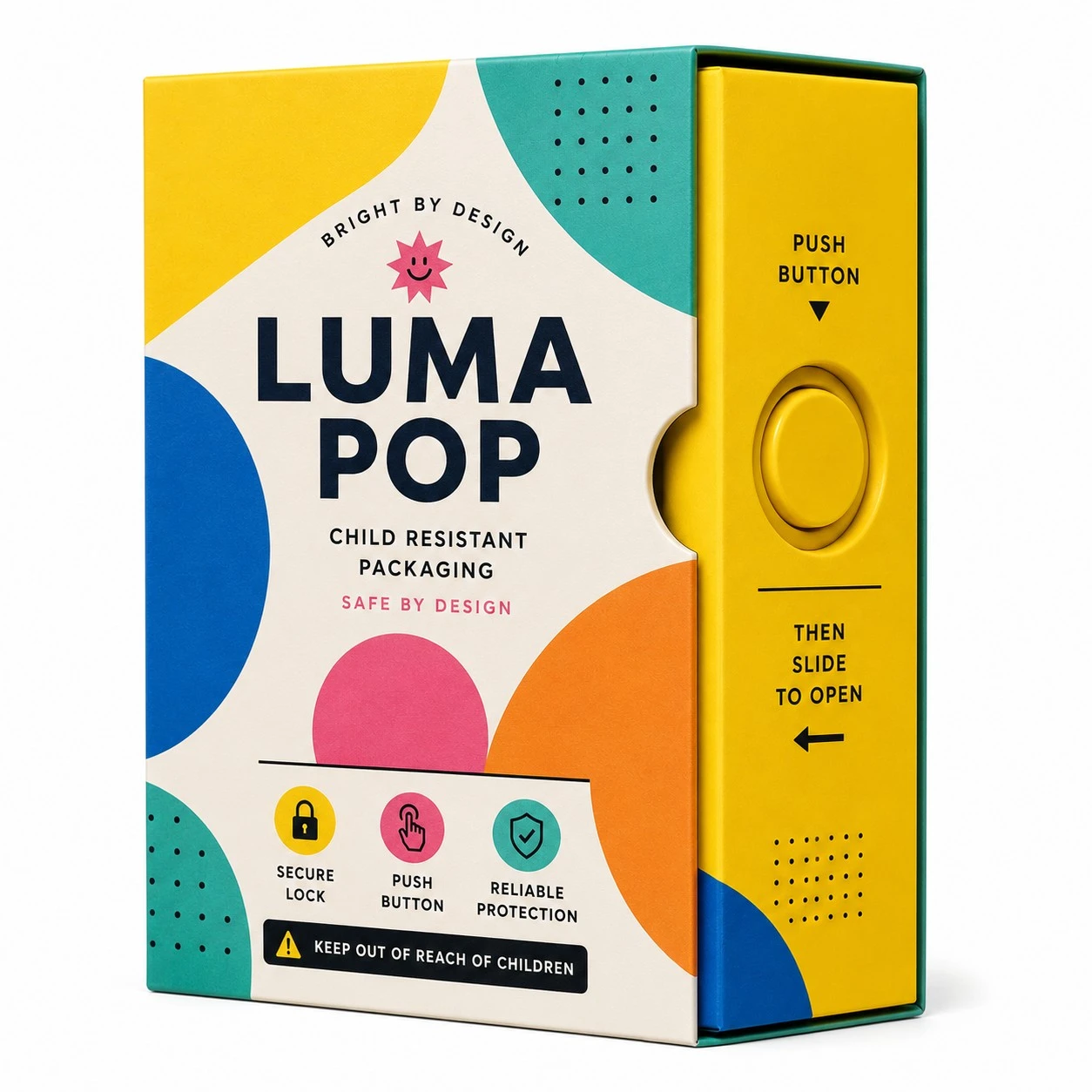 custom child resistant boxes colorful pop design