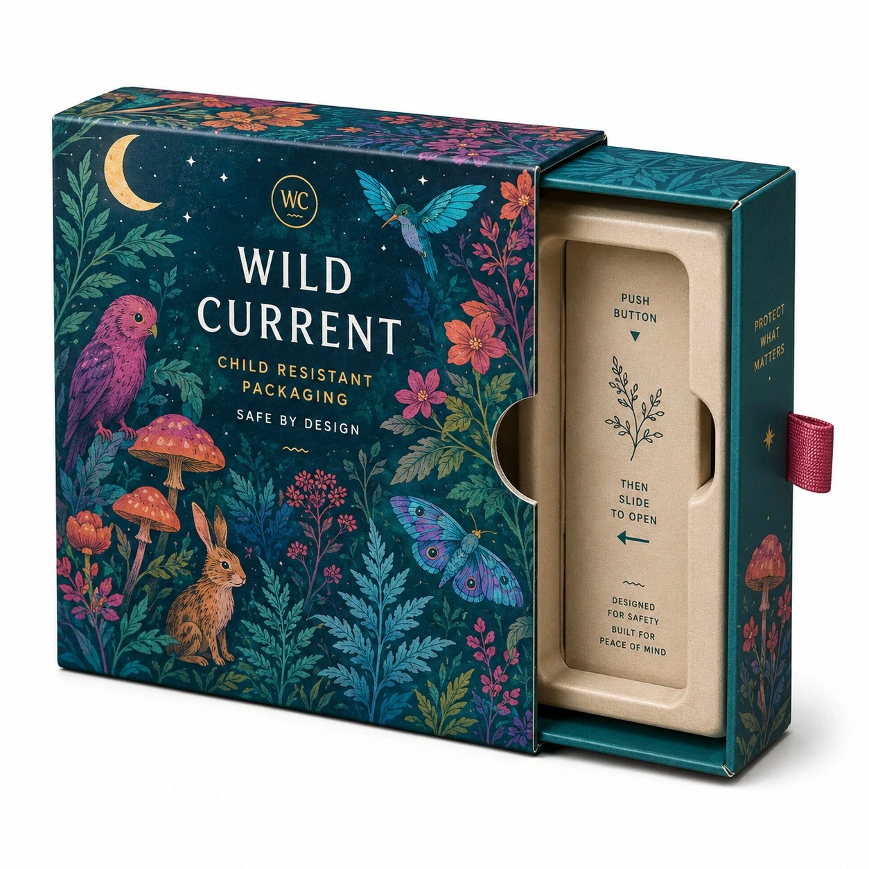 custom child resistant boxes illustrated night garden