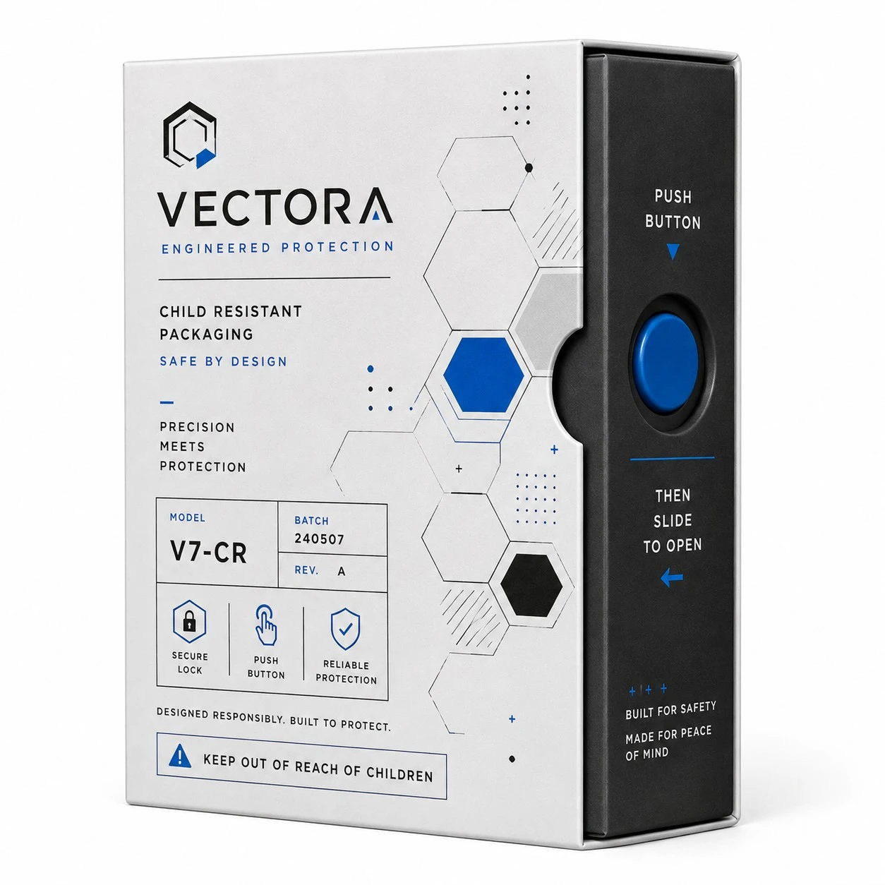 custom child resistant boxes tech geometric blue
