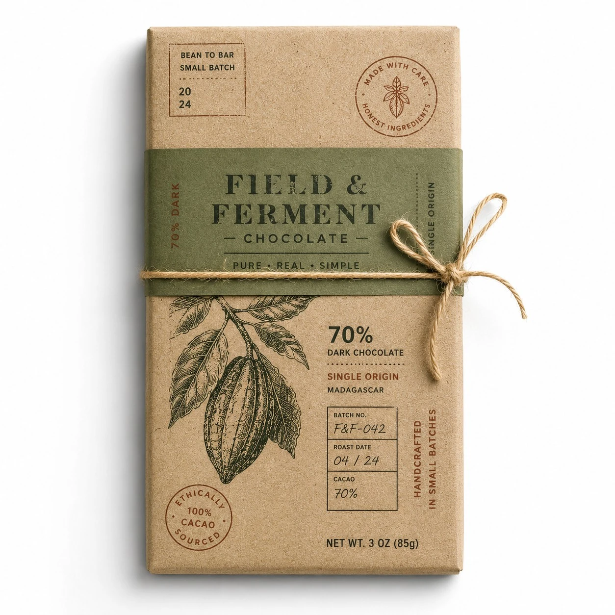 custom chocolate bar packaging kraft sleeve top view