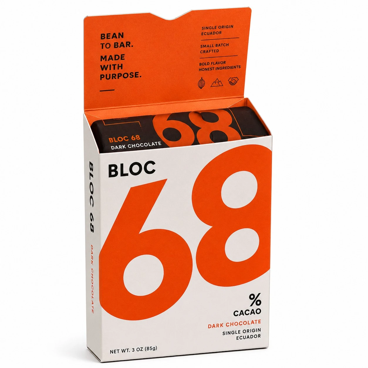 custom chocolate bar packaging open flap brutalist