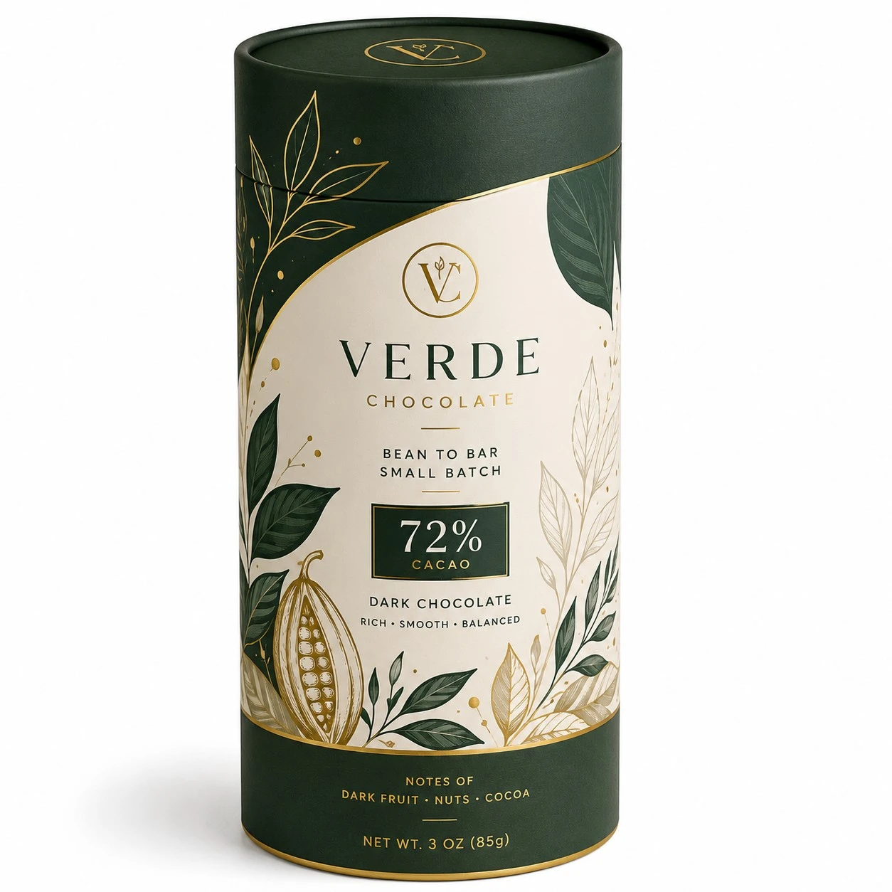 custom chocolate bar packaging verde cylinder tube