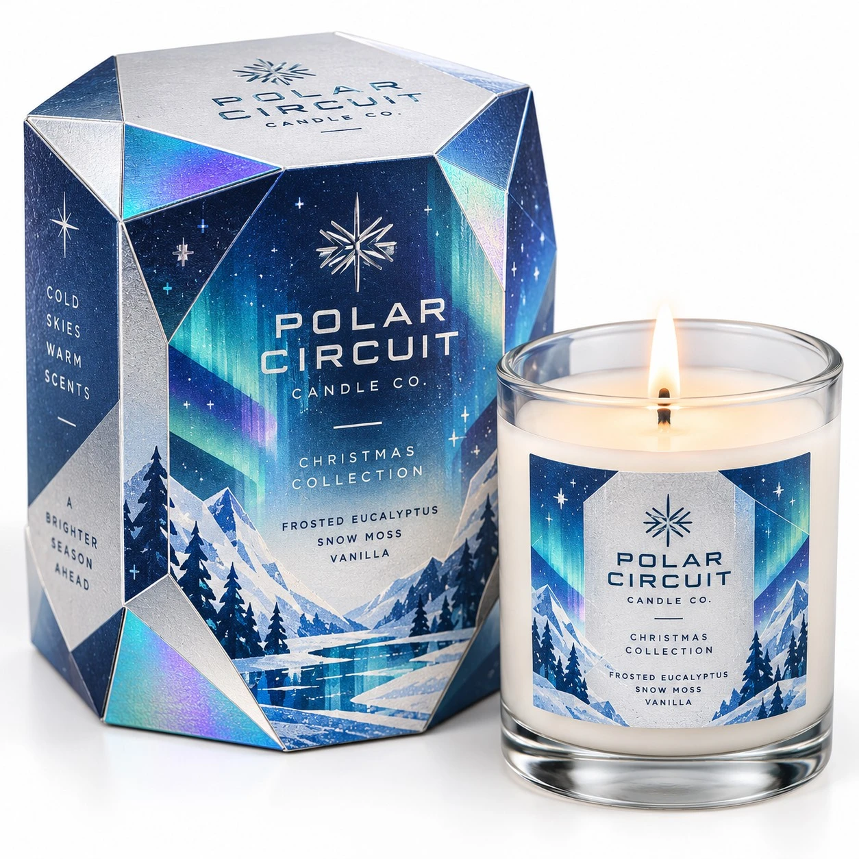 custom christmas candle boxes hexagonal aurora design