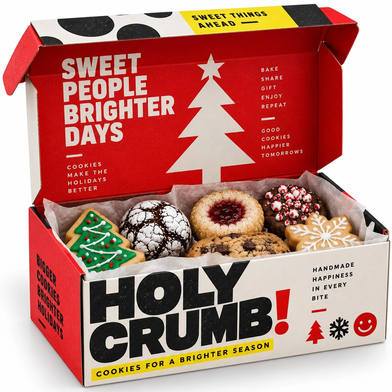 custom christmas cookie boxes brutalist open carton