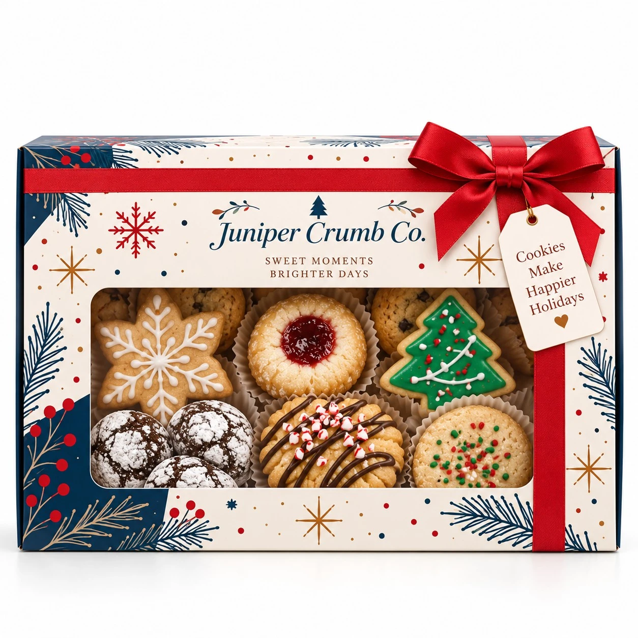 custom christmas cookie boxes front window display