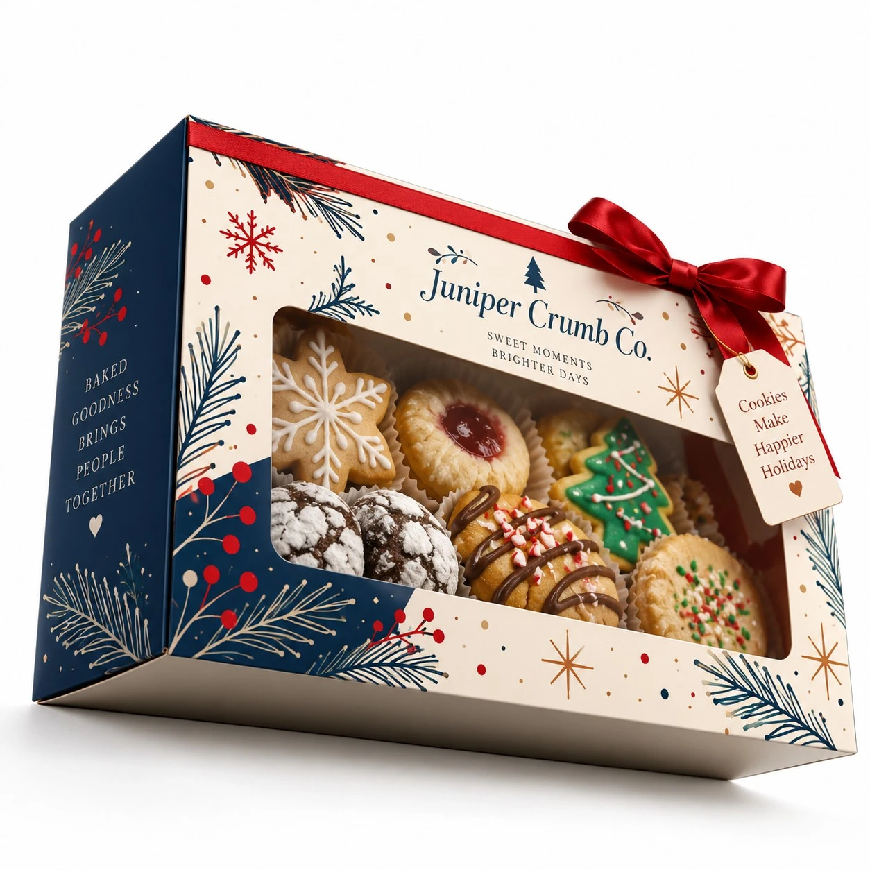 custom christmas cookie boxes low angle window packaging