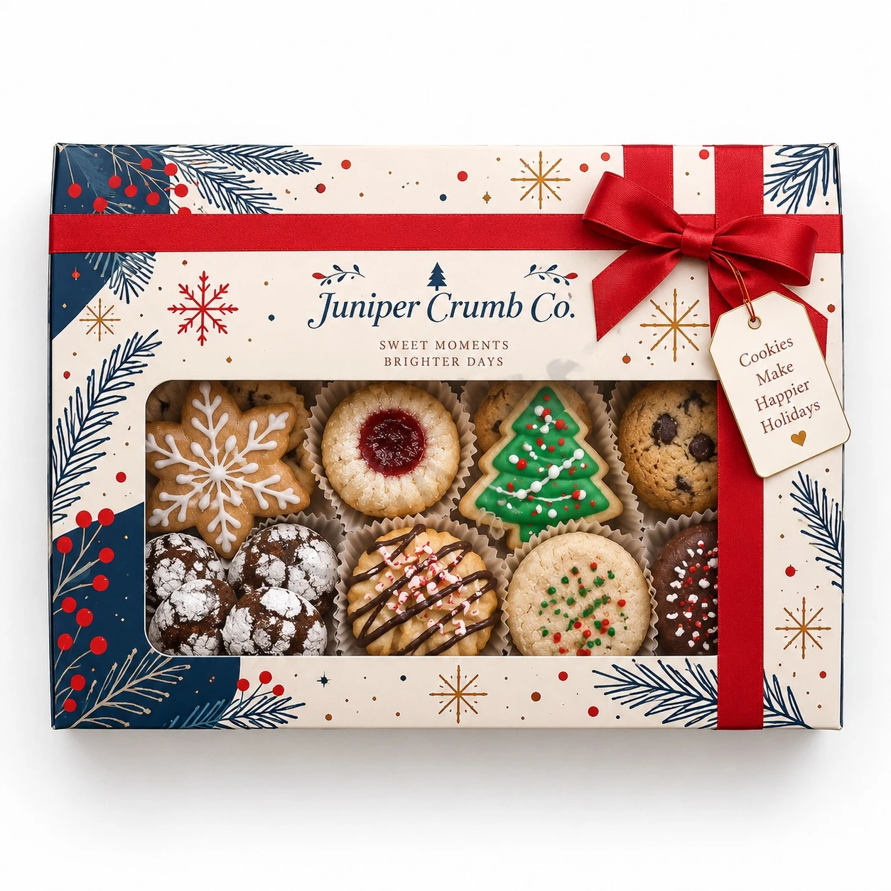 custom christmas cookie boxes top down window view