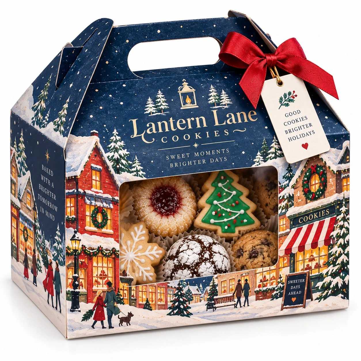 custom christmas cookie boxes winter village gable box