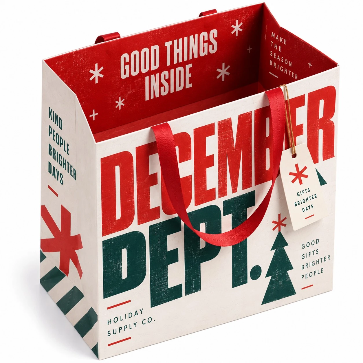 custom christmas gift bag bold typography interior