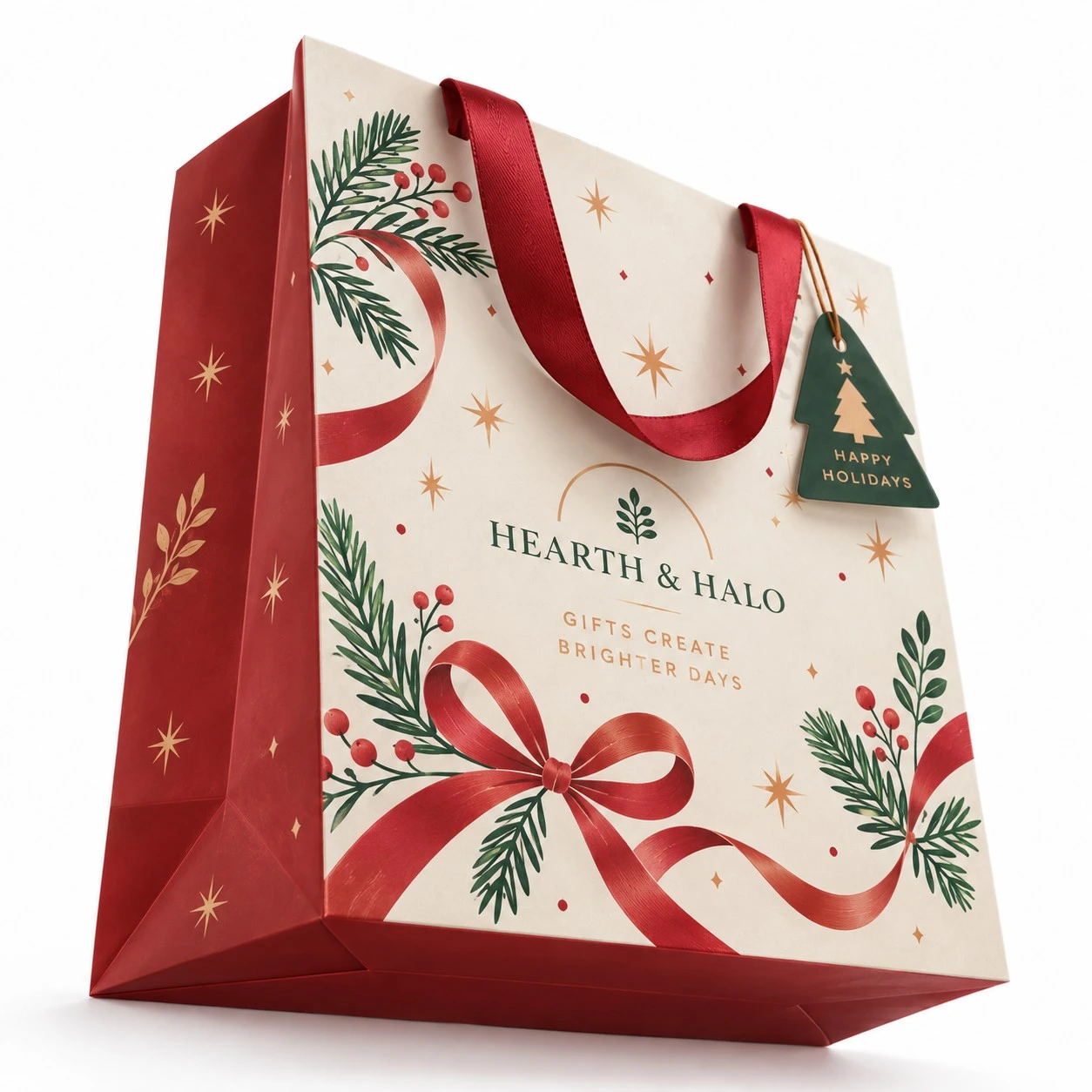 custom christmas gift bag low angle