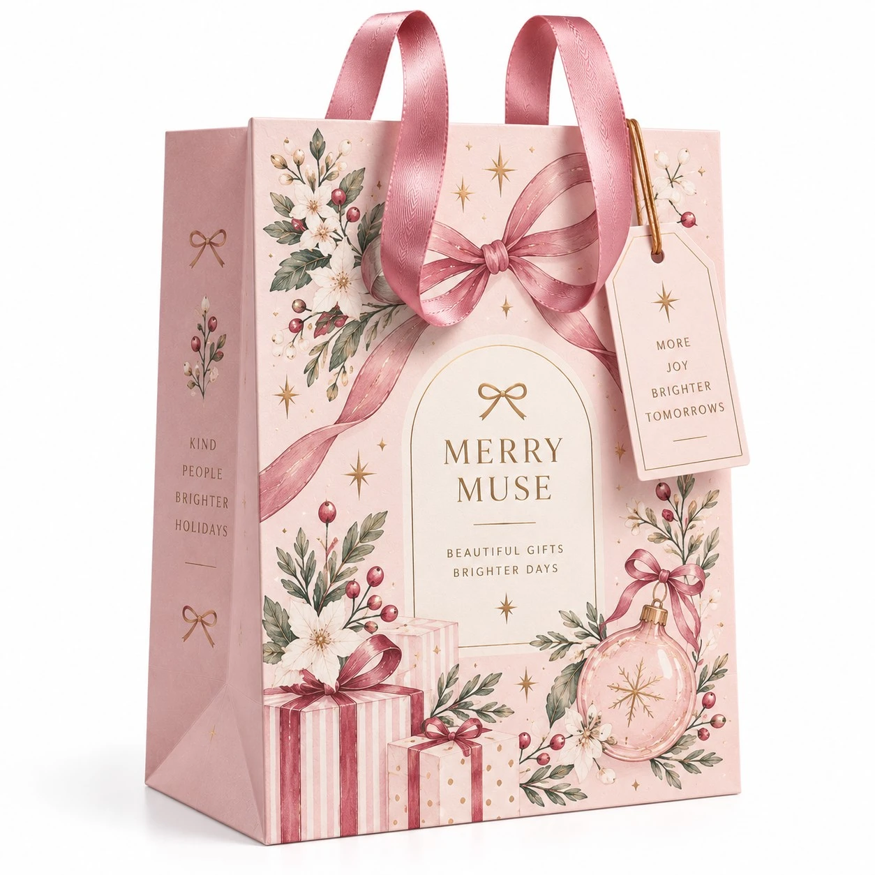 custom christmas gift bag pastel pink floral