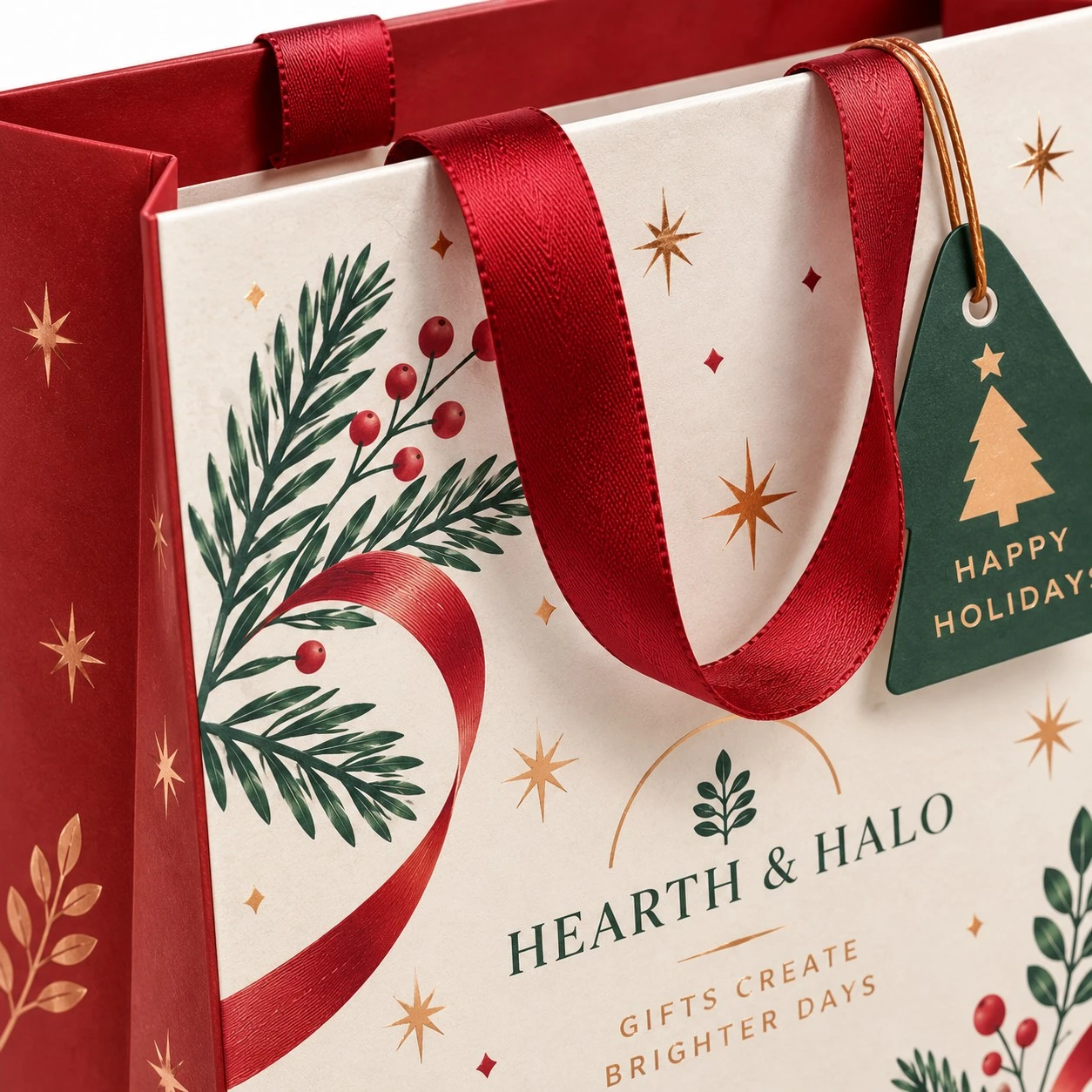 custom christmas gift bag ribbon print detail
