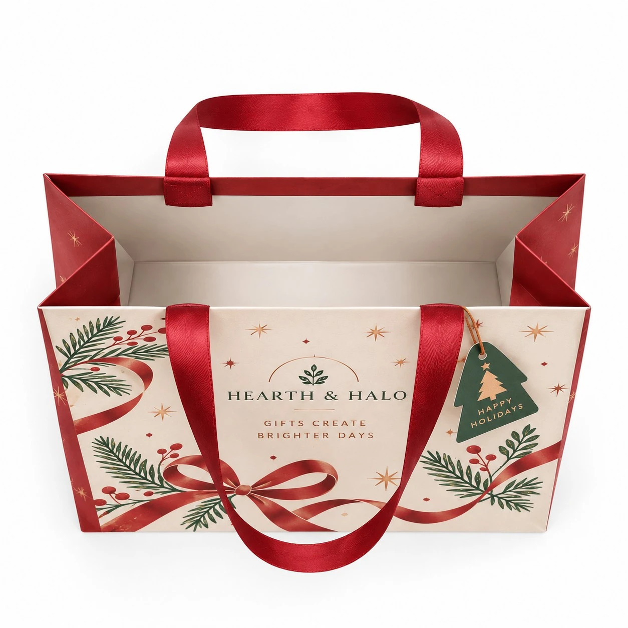 custom christmas gift bag top down view