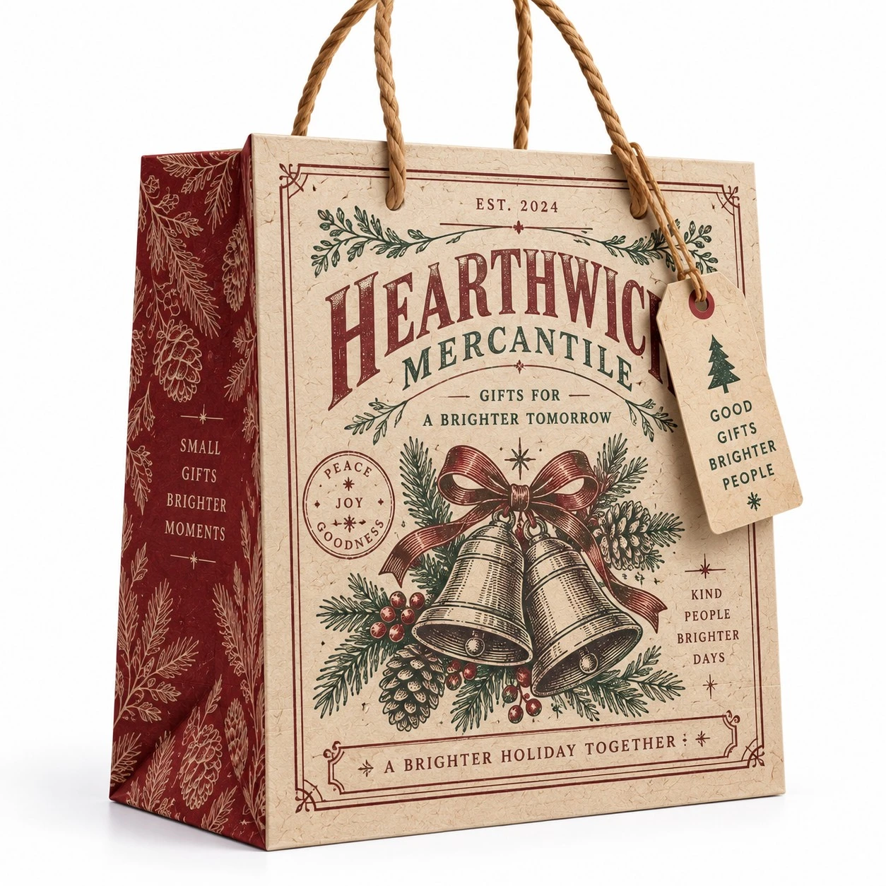custom christmas gift bag vintage letterpress bells