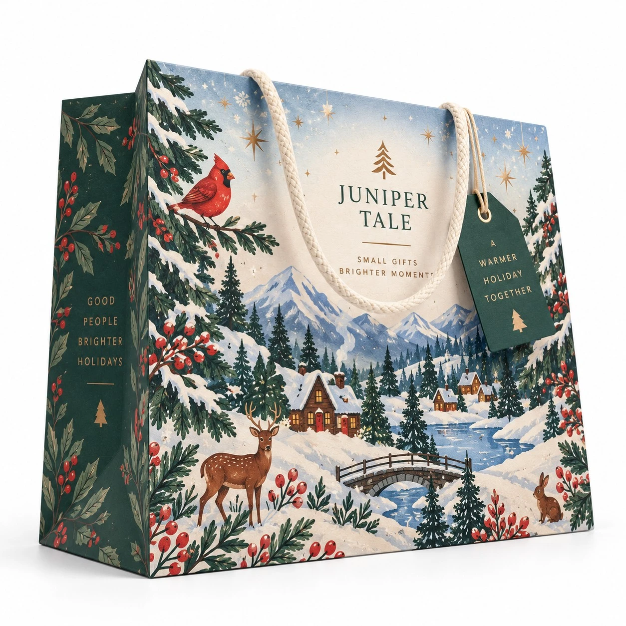 custom christmas gift bag winter village illustration