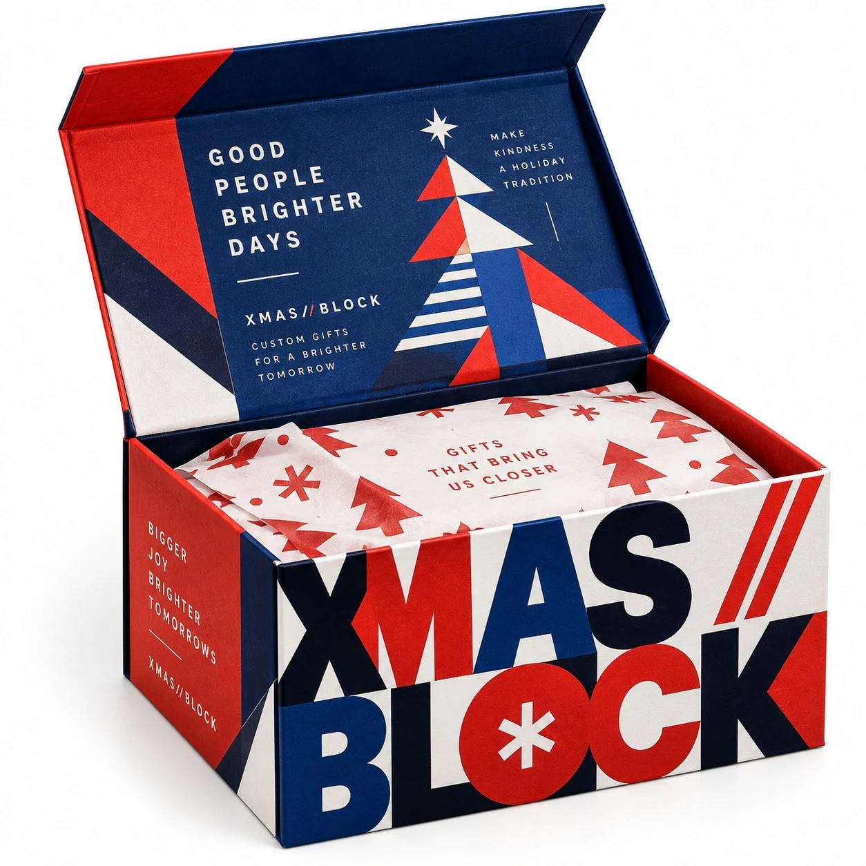 custom christmas gift boxes bold open geometric