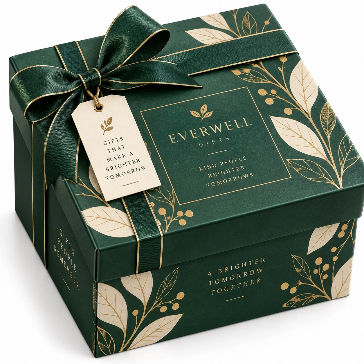 custom christmas gift boxes green botanical ribbon