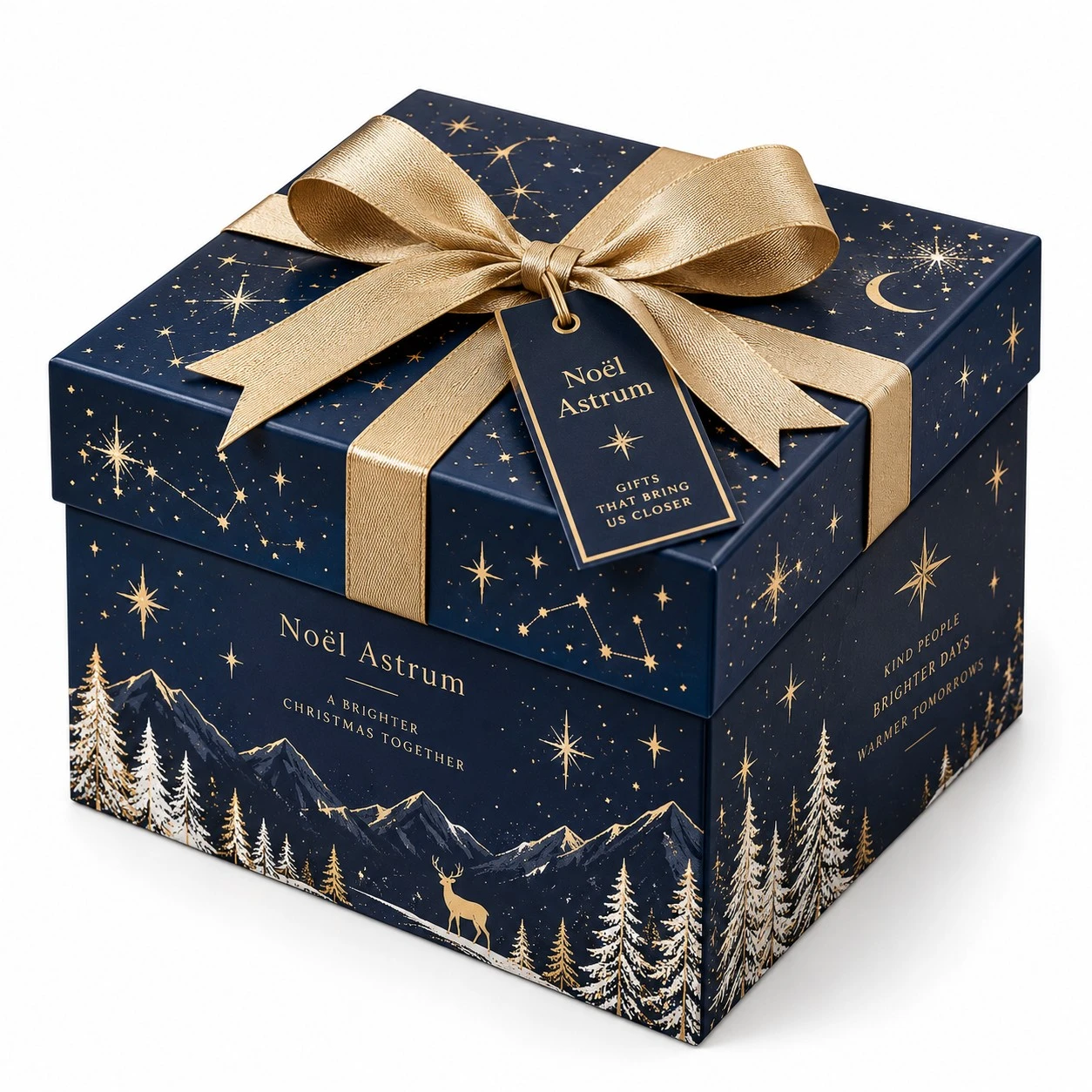 custom christmas gift boxes navy celestial gold ribbon