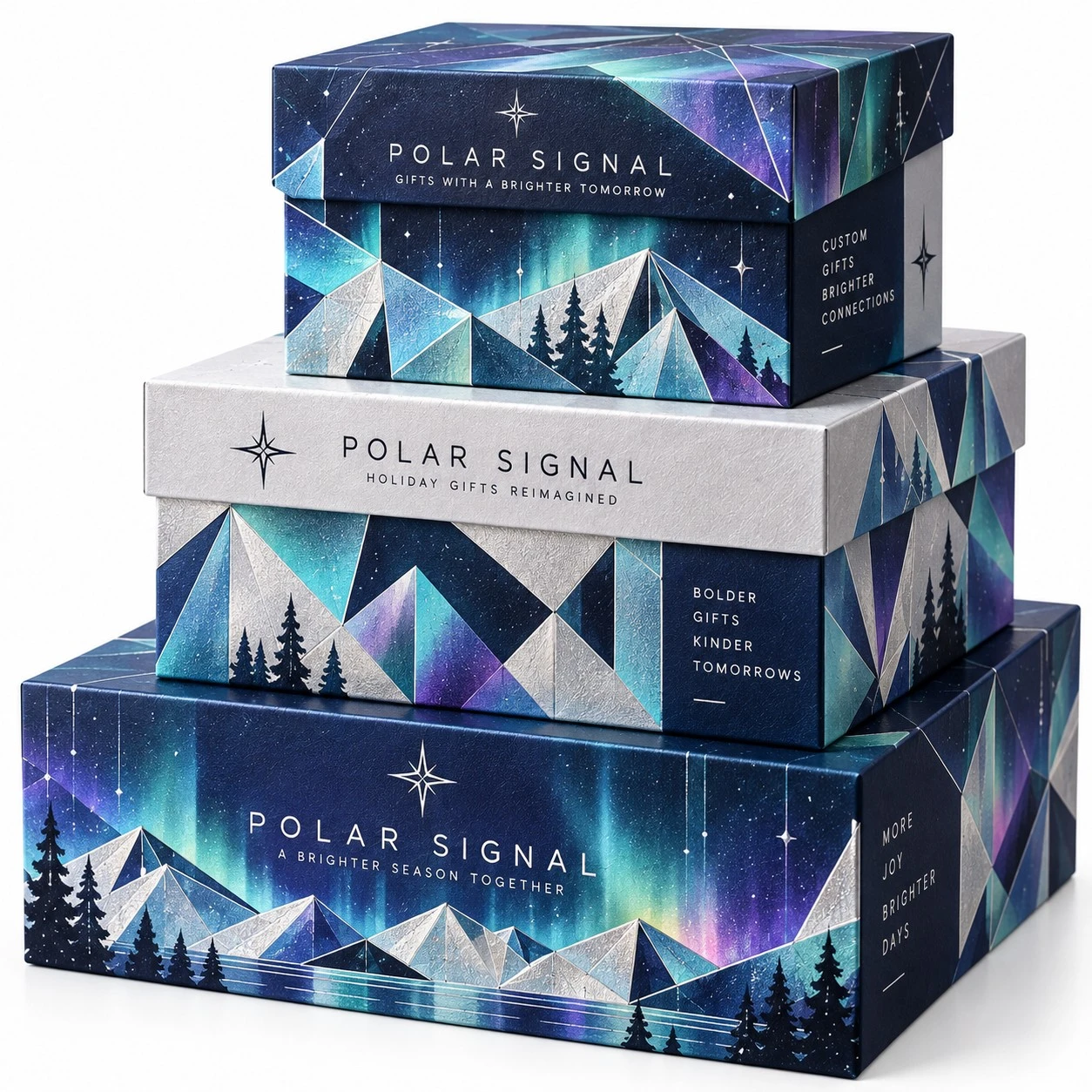custom christmas stacking boxes aurora geometric