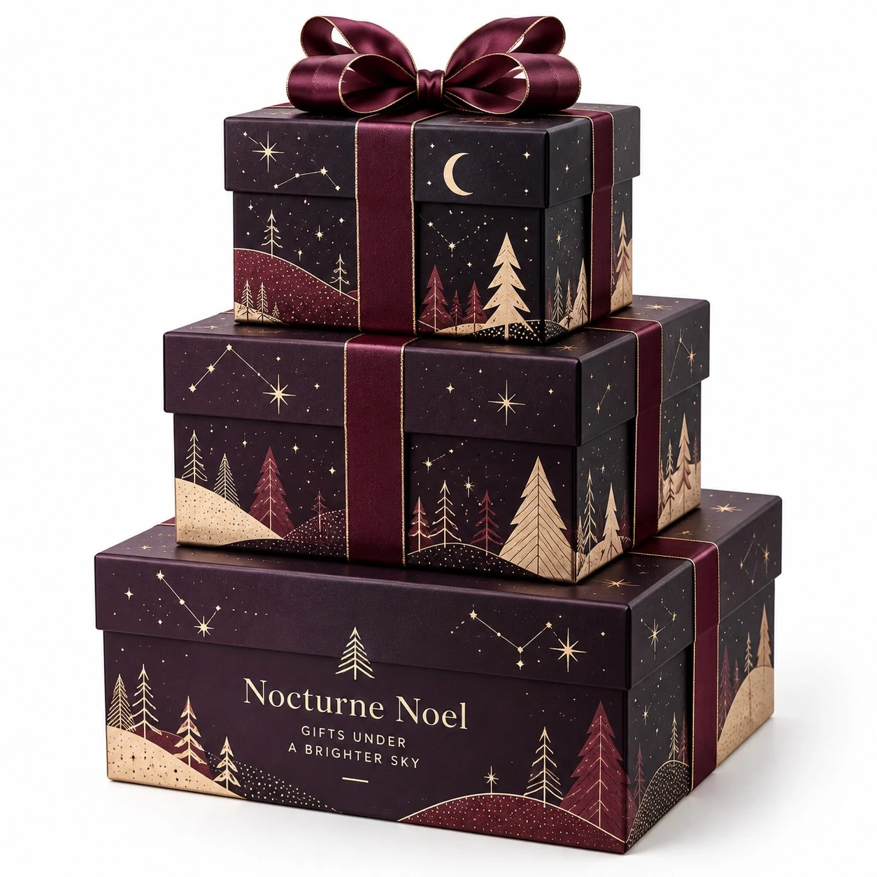 custom christmas stacking boxes burgundy celestial