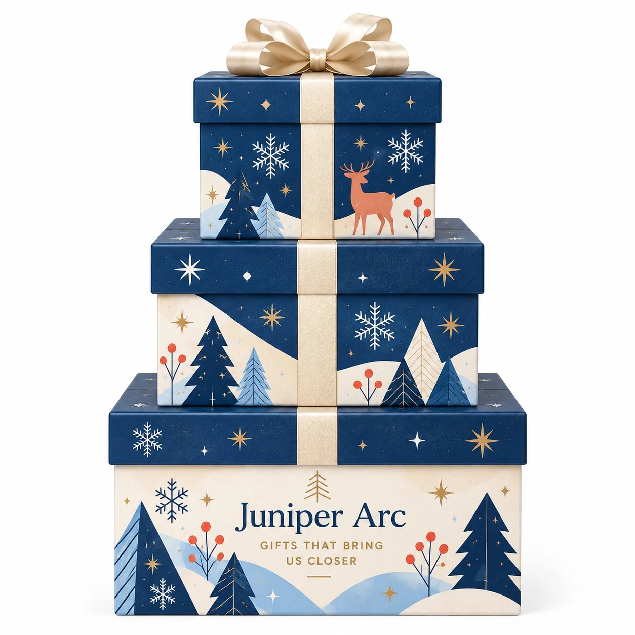 custom christmas stacking boxes front view