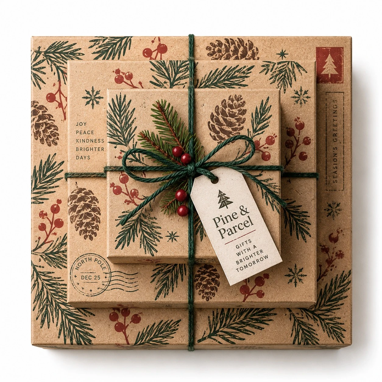custom christmas stacking boxes kraft top view