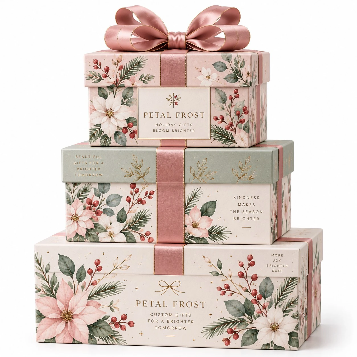 custom christmas stacking boxes pastel botanical