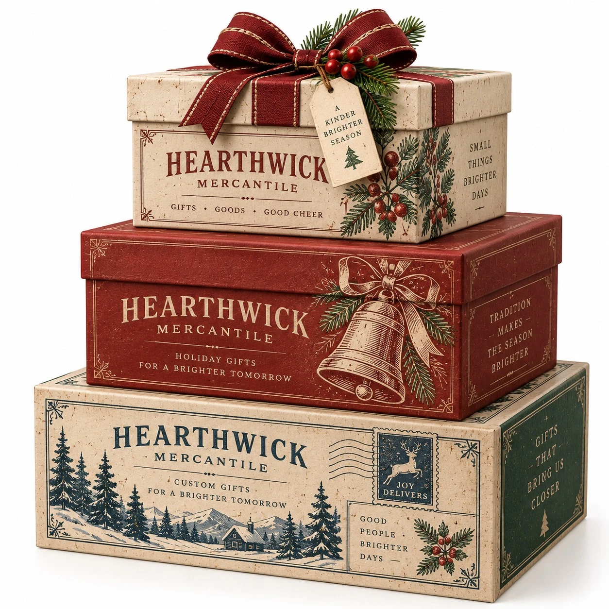 custom christmas stacking boxes vintage letterpress