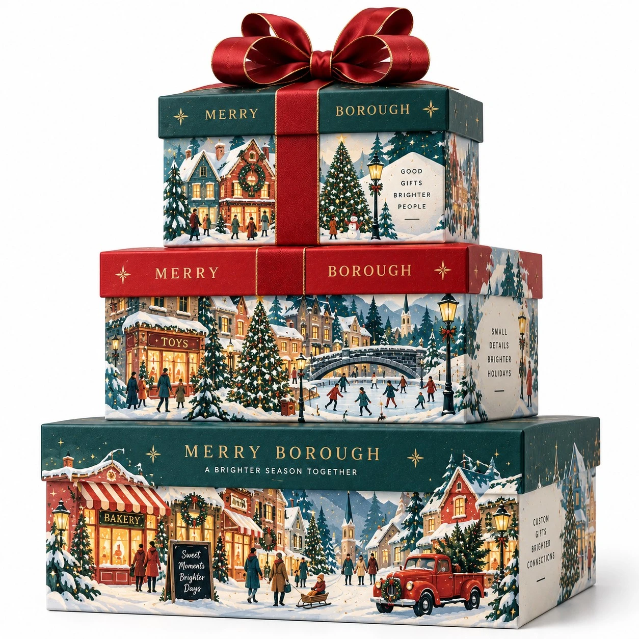 custom christmas stacking boxes winter village