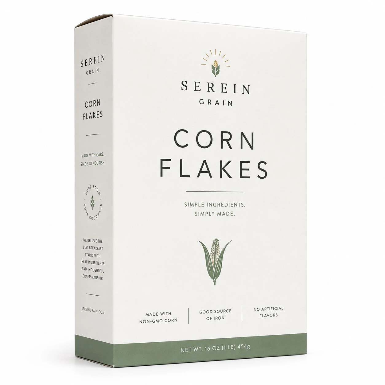 custom corn flakes boxes minimal sage design