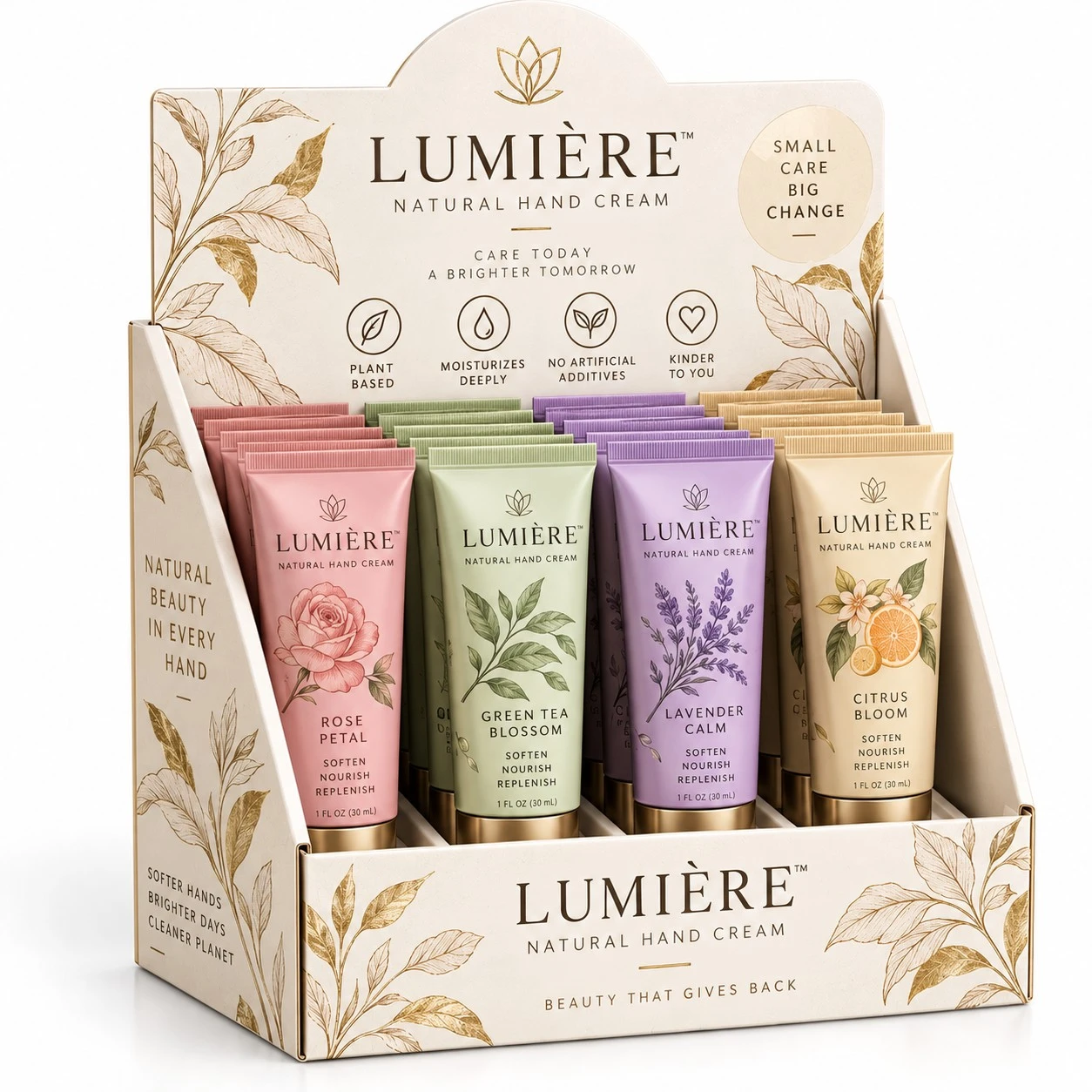 custom counter display boxes lumiere hand cream
