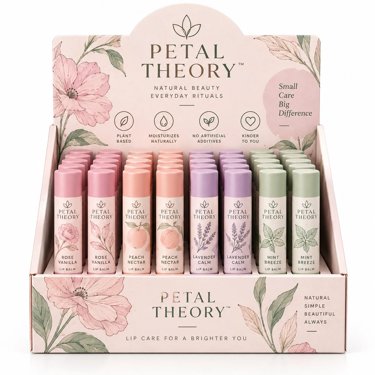custom counter display boxes petal theory lip balm