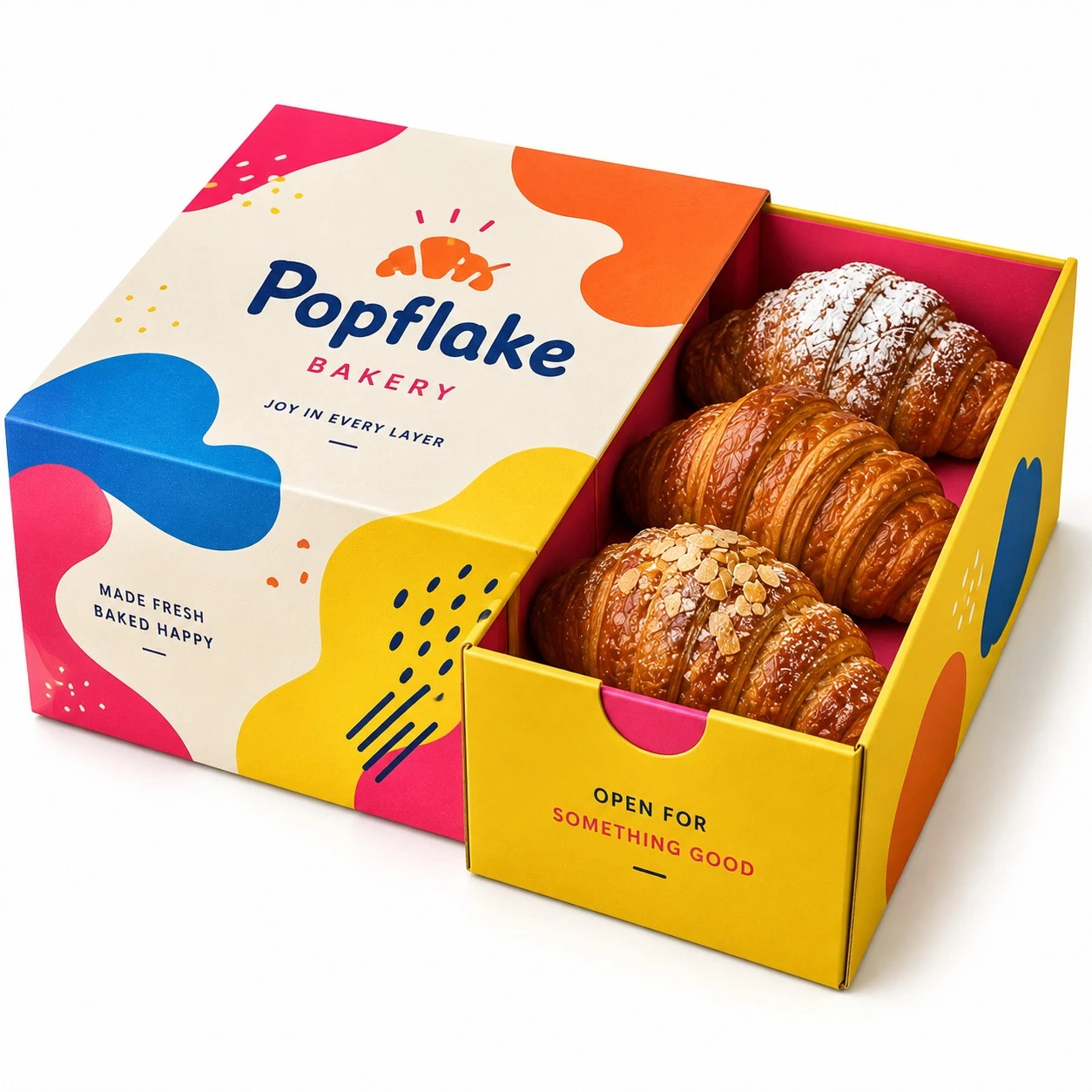 custom croissant boxes colorful slide out tray