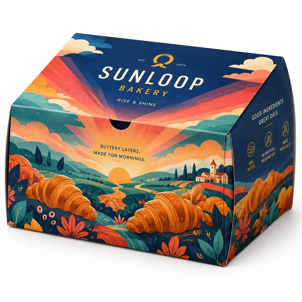 custom croissant boxes full color illustrated carton