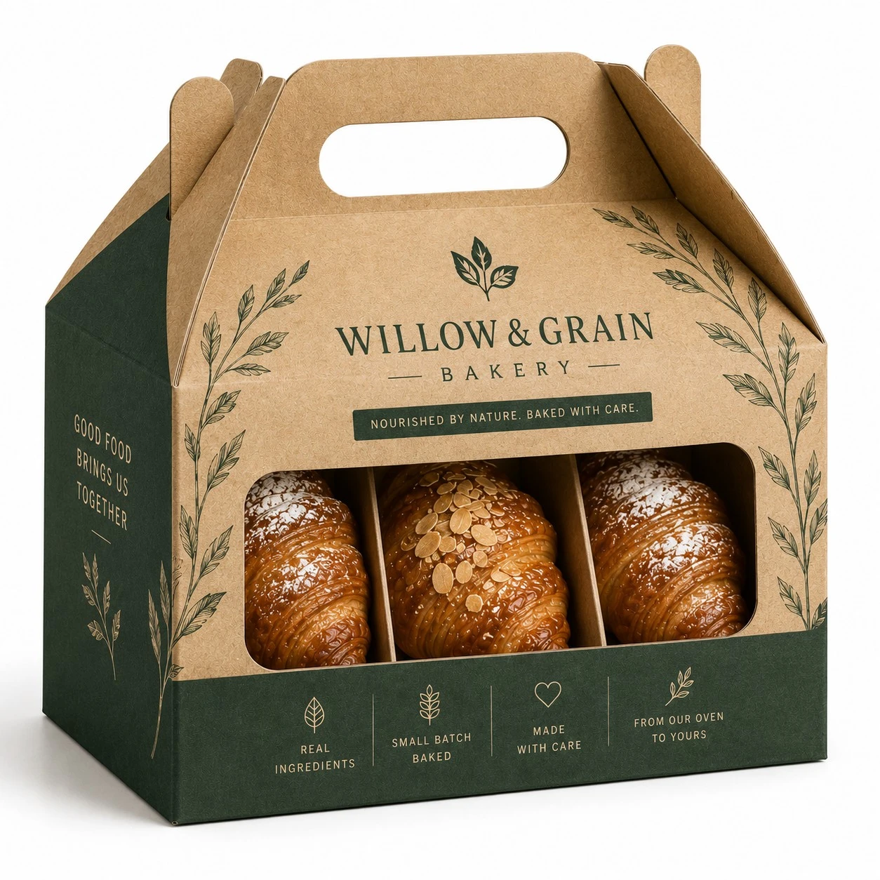 custom croissant boxes kraft gable carrier