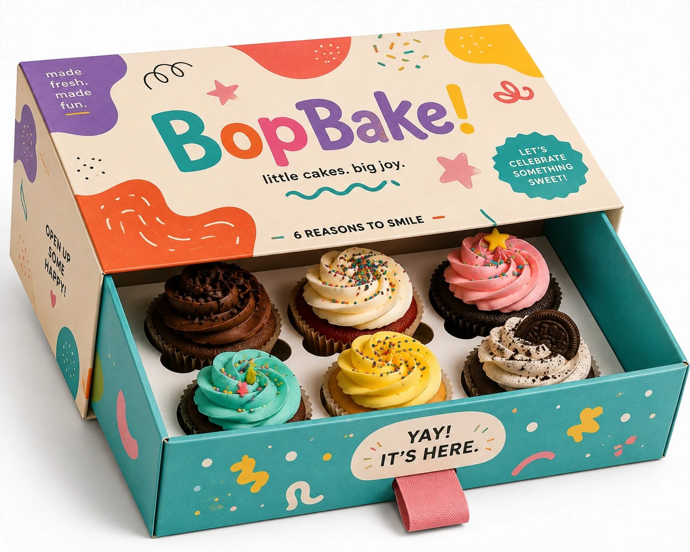 custom cupcake boxes colorful drawer open