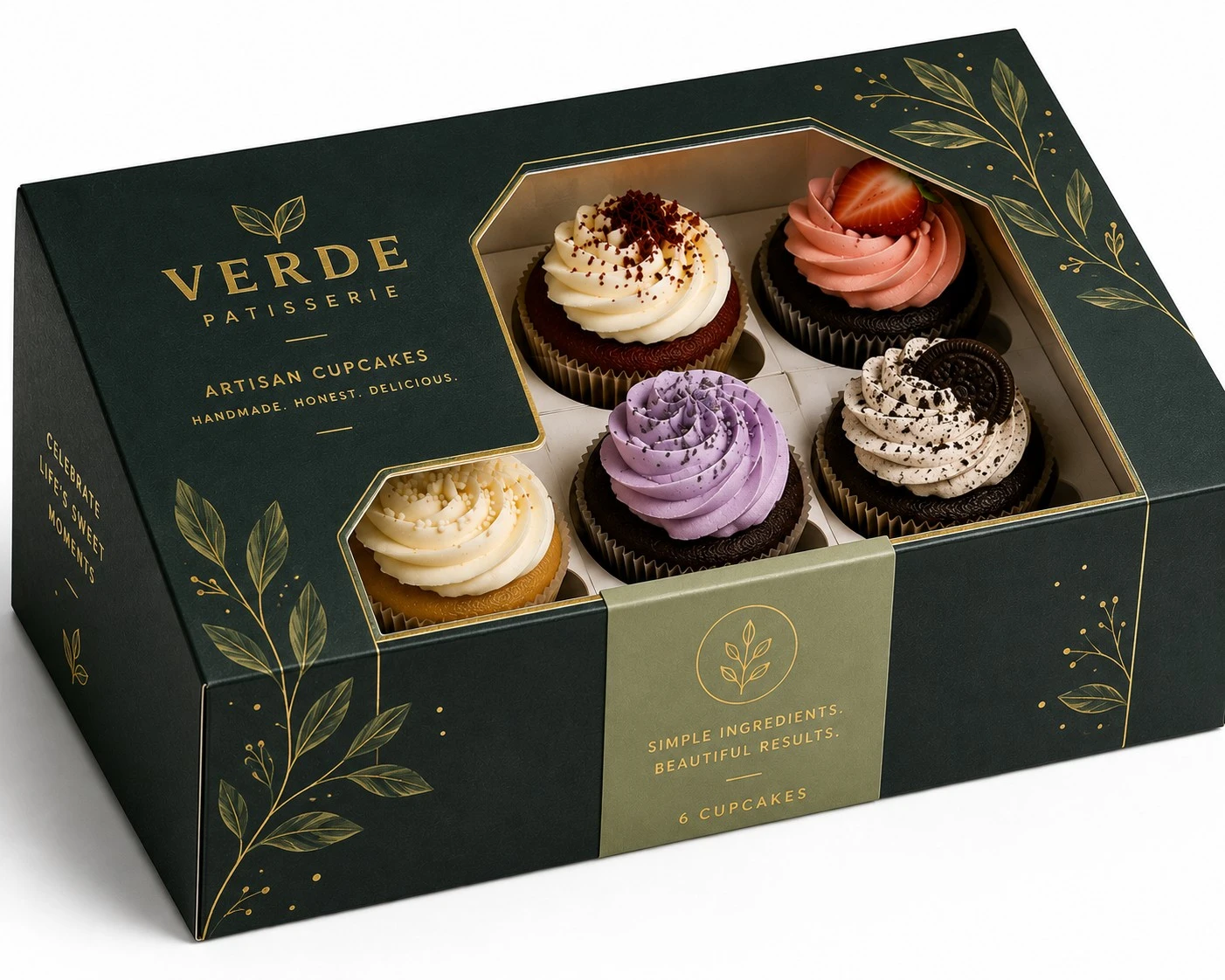custom cupcake boxes green botanical window