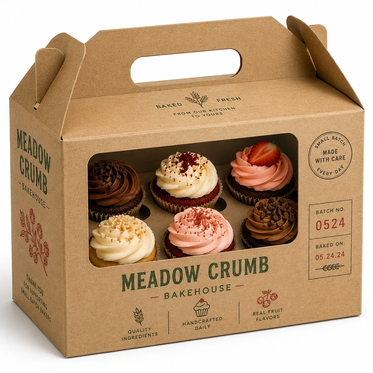 custom cupcake boxes kraft gable handle
