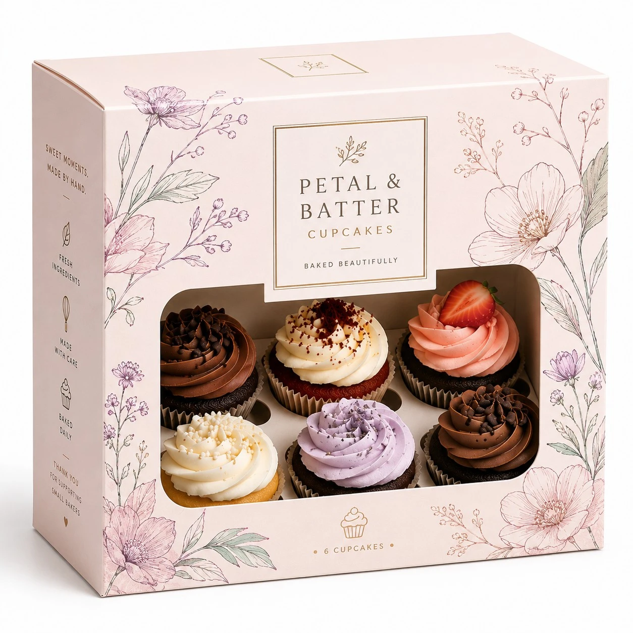 custom cupcake boxes pastel floral window