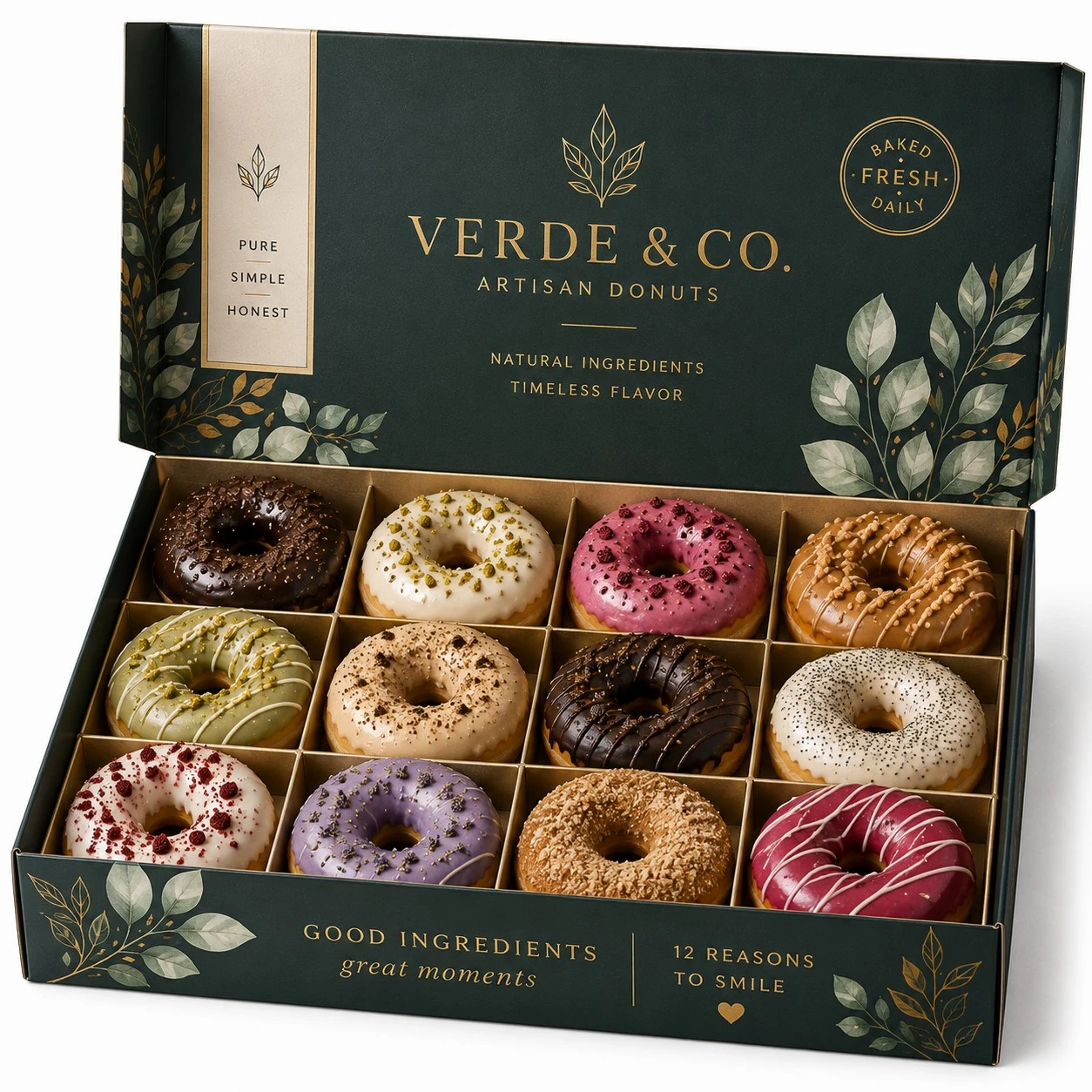 custom donut boxes botanical open divider box